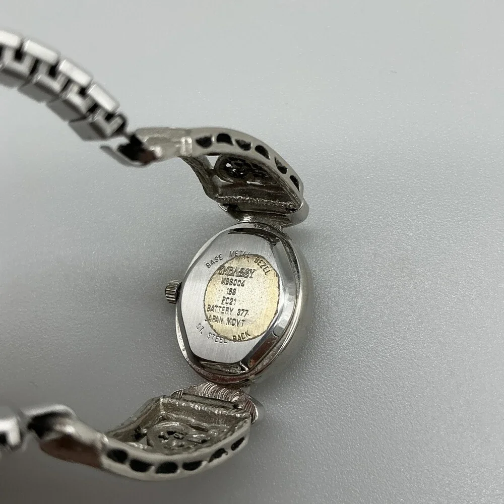 Embassy Womens Watch 19mm White Dial Silver Tone Heart Bracelet New Battery
